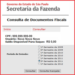 consulta saldo Nota Fiscal Paulista
