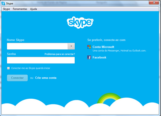 Tela Login Skype