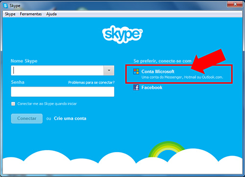 Tela Skype Login Conta Microsoft